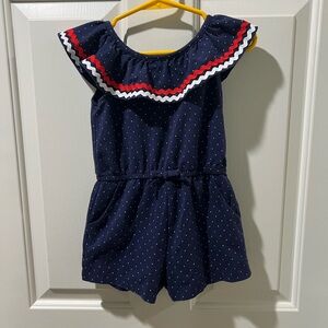 Janie and Jack Blue and Red Jumpsuit with Ruffled Neckline